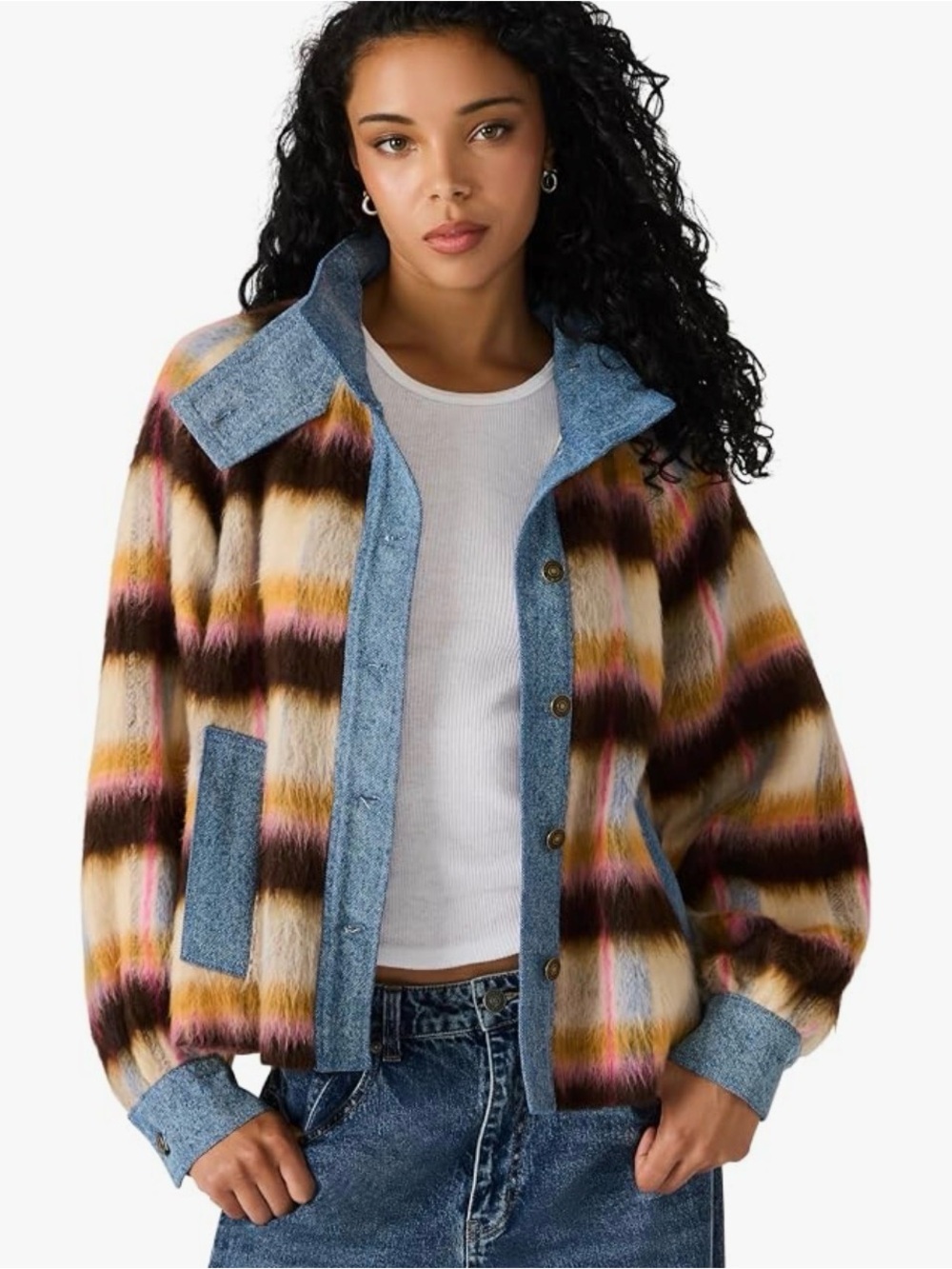 Steve Madden Women's Kaylen Denim Trim Wool Blend Jacket LB3 Forever Blue XS